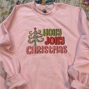 NEW LADIES HOLLY JOLLY CHRISTMAS PINK GILDAN SWEATSHIRT SIZE X-LARGE